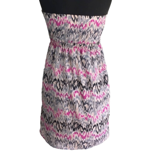 Lush Pink abstract ikat  zig zag print Strapless Dress Small - Picture 4 of 4